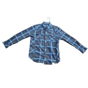 BKE Buckle Western Pearl Snaps Athletic Fit Plaid Long Sleeve blue Mens Size L.